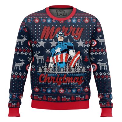 Hooktab Merry Christmas Captain America Ugly Christmas Sweater