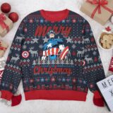 Hooktab Merry Christmas Captain America Ugly Christmas Sweater