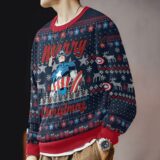 Hooktab Merry Christmas Captain America Ugly Christmas Sweater