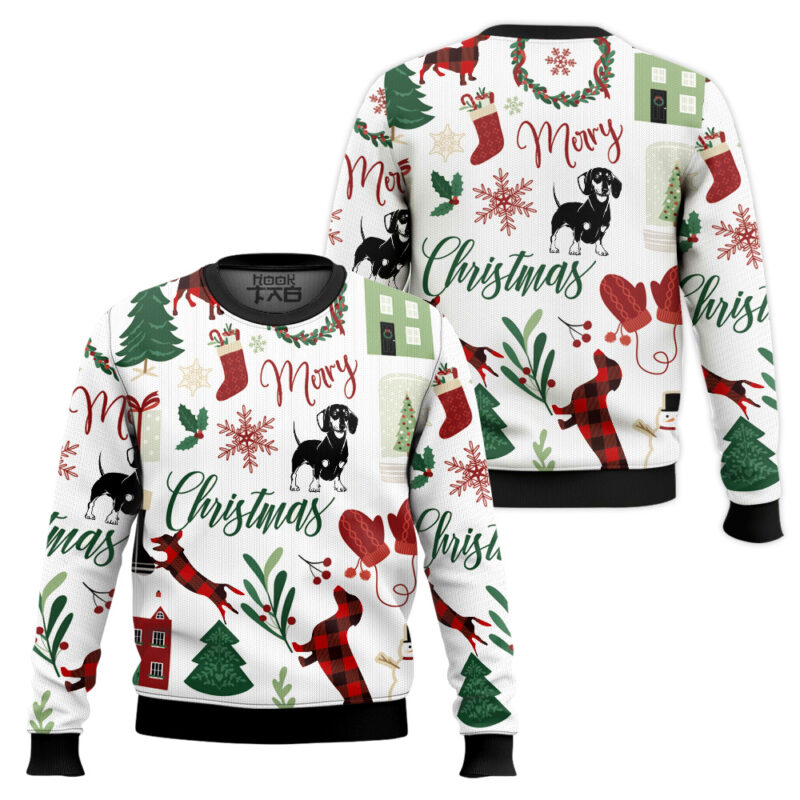 Hooktab Merry Christmas Dachshund Ugly Christmas Sweater Hooktab Merry Christmas Dachshund Ugly Christmas Sweater