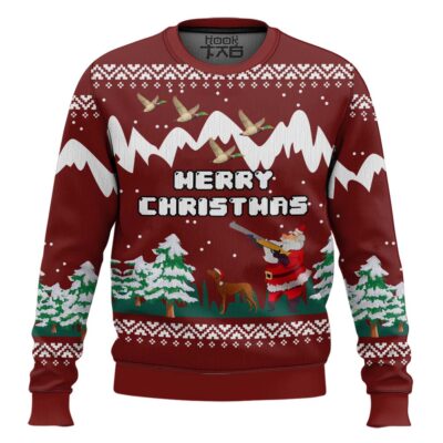 Hooktab Merry Christmas Duck Hunting Santa Ugly Christmas Sweater