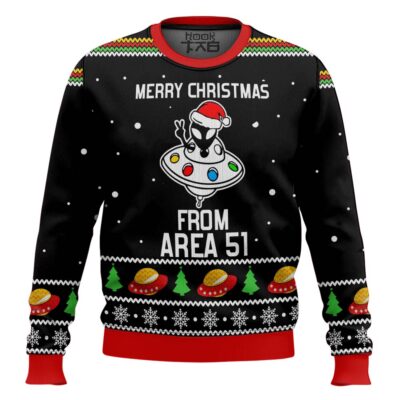 Hooktab Merry Christmas From Area 51 Alien Ugly Christmas Sweater