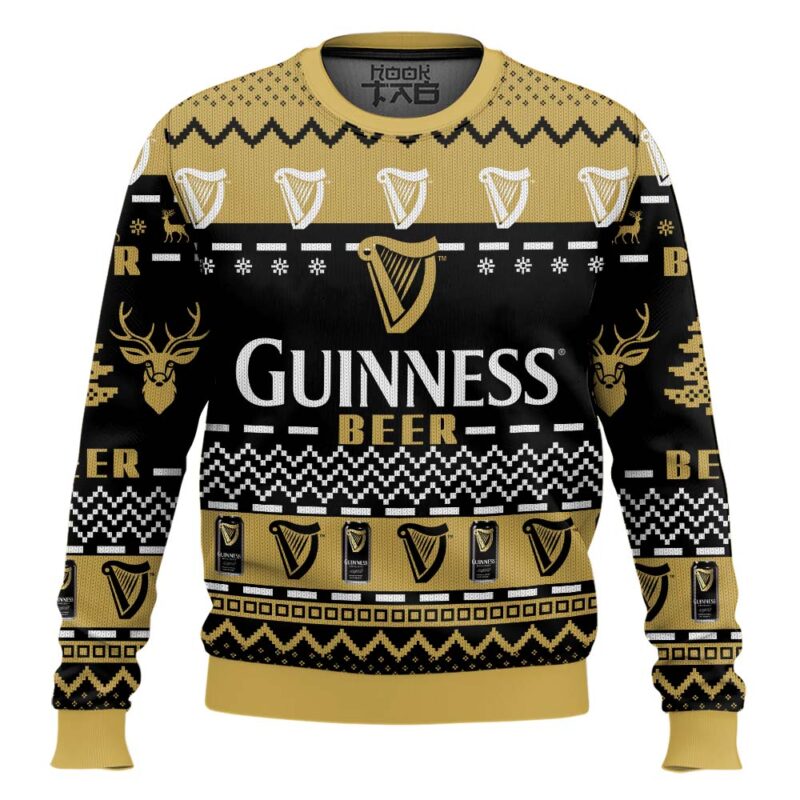 Hooktab Merry Christmas Guinness Stout Beer Ugly Christmas Sweater