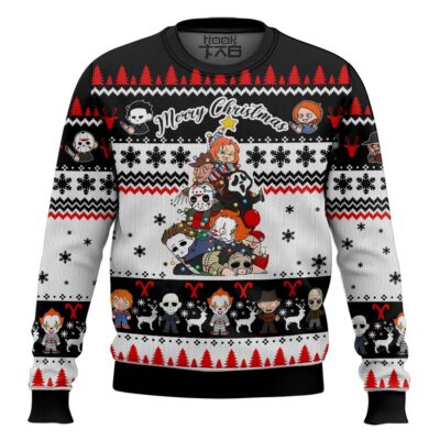 Hooktab Merry Christmas Horror Villains Ugly Christmas Sweater