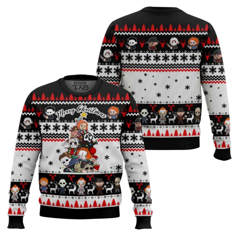 Hooktab Merry Christmas Horror Villains Ugly Christmas Sweater Hooktab Merry Christmas Horror Villains Ugly Christmas Sweater