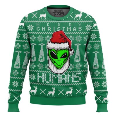 Hooktab Merry Christmas Human Alien Ugly Christmas Sweater