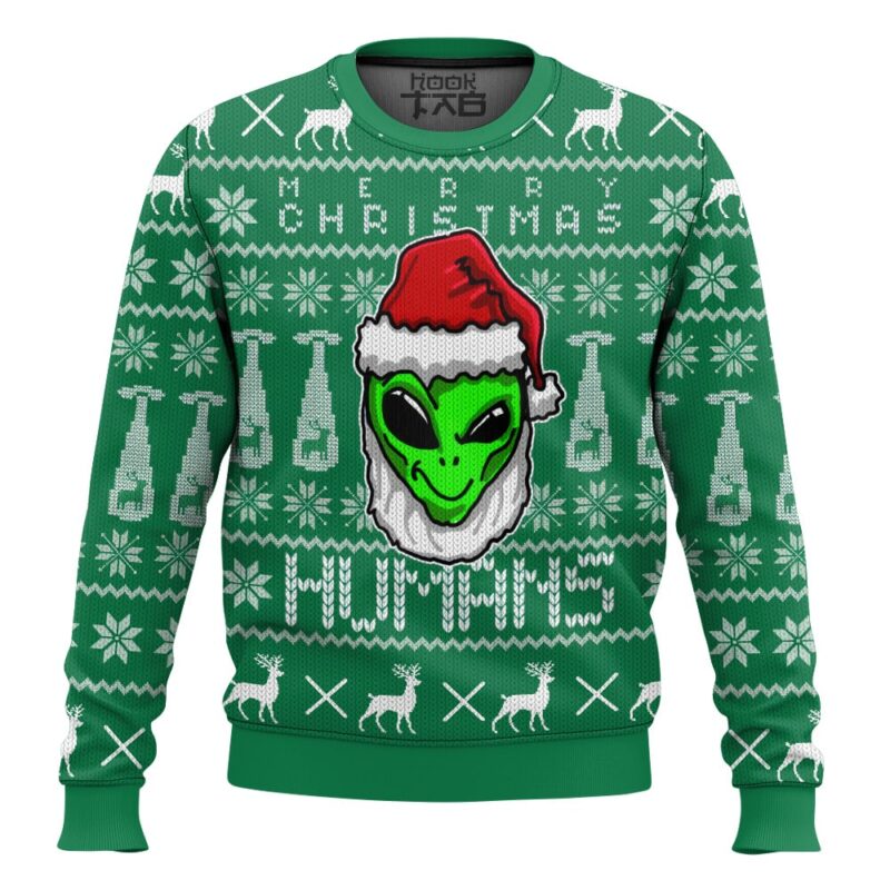 Hooktab Merry Christmas Human Alien Ugly Christmas Sweater