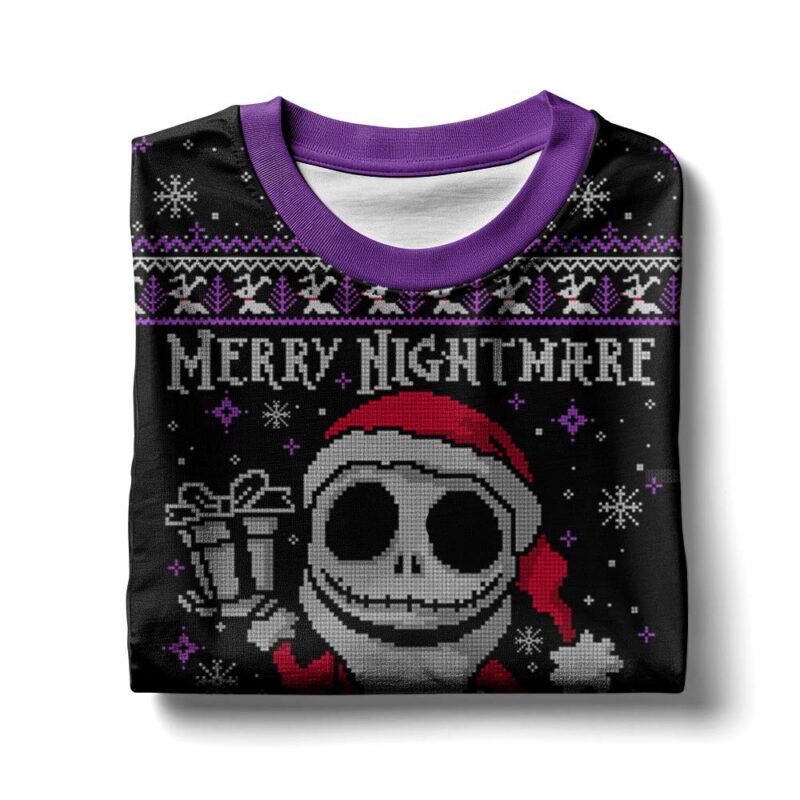 Hooktab Merry Christmas Jack Skellington Ugly Christmas Sweater Hooktab Merry Christmas Jack Skellington Ugly Christmas Sweater