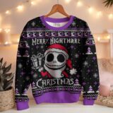 Hooktab Merry Christmas Jack Skellington Ugly Christmas Sweater