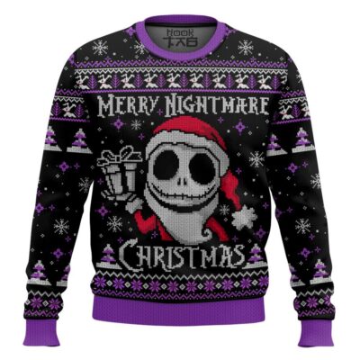 Hooktab Merry Christmas Jack Skellington Ugly Christmas Sweater
