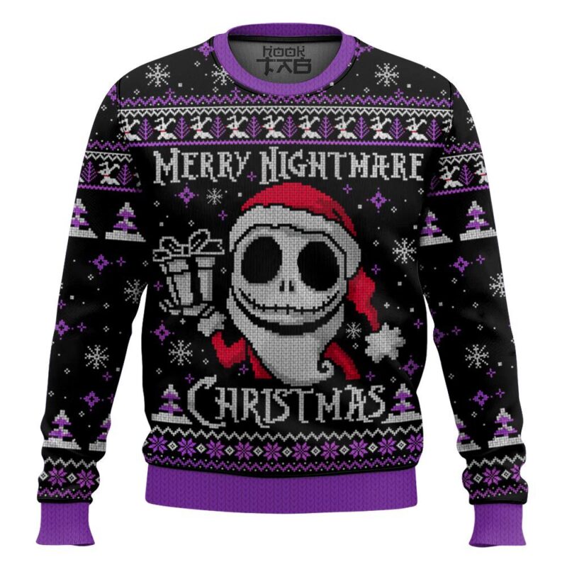 Hooktab Merry Christmas Jack Skellington Ugly Christmas Sweater
