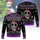 Hooktab Merry Christmas Jack Skellington Ugly Christmas Sweater