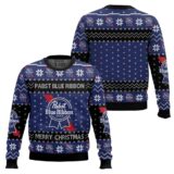 Hooktab Merry Christmas Pabst Blue Ribbon Ugly Christmas Sweater