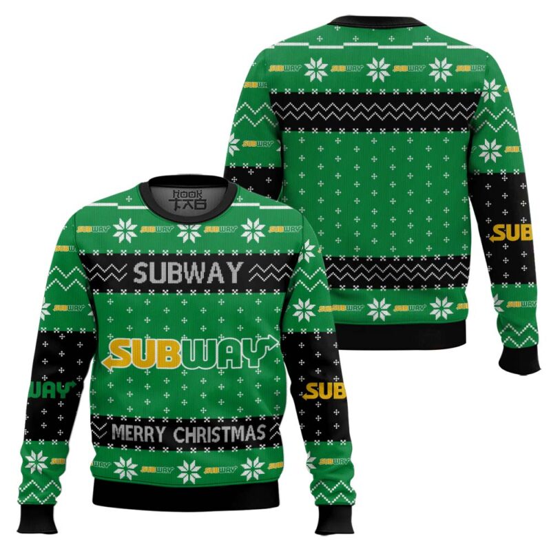 Hooktab Merry Christmas Subway Fast Food Ugly Christmas Sweater Hooktab Merry Christmas Subway Fast Food Ugly Christmas Sweater