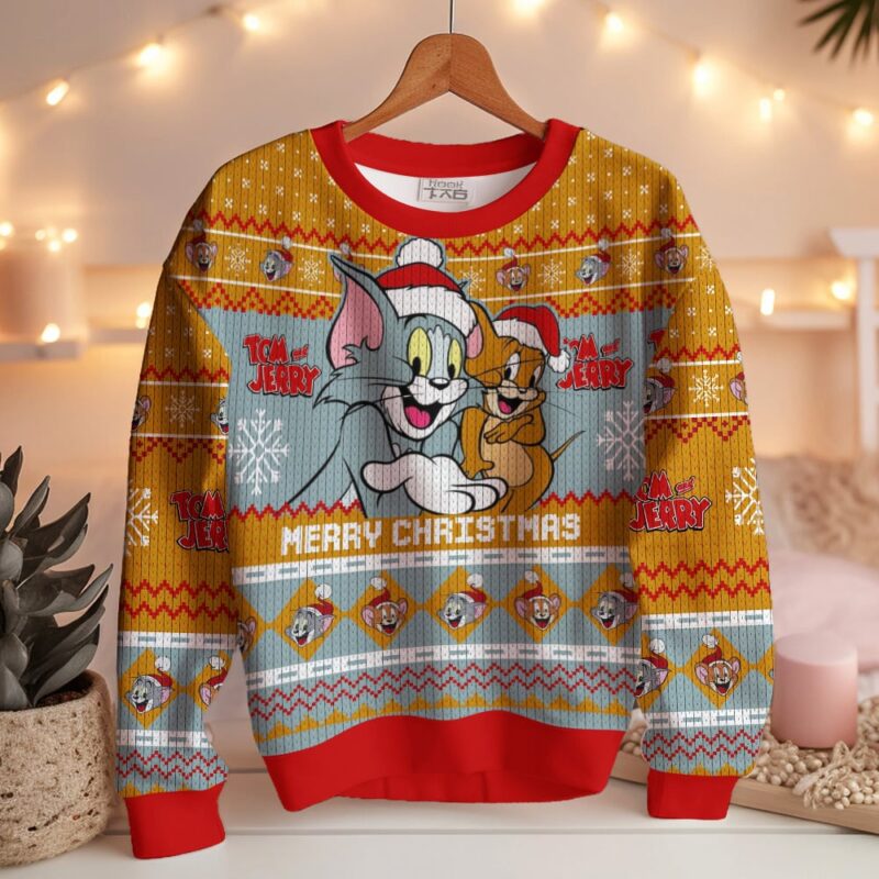 Hooktab Merry Christmas Tom And Jerry Ugly Christmas Sweater Hooktab Merry Christmas Tom And Jerry Ugly Christmas Sweater