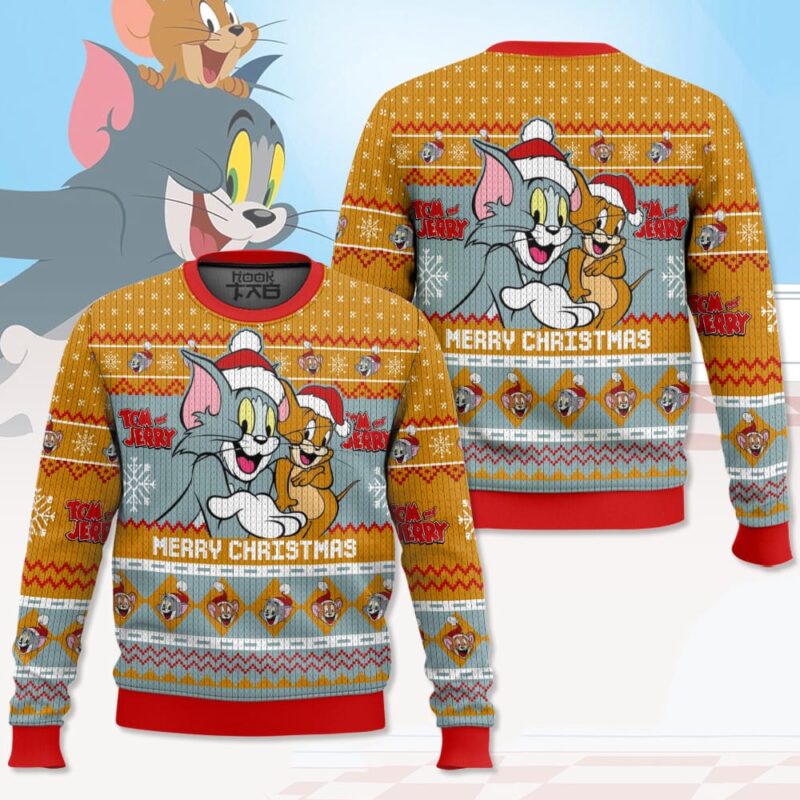 Hooktab Merry Christmas Tom And Jerry Ugly Christmas Sweater Hooktab Merry Christmas Tom And Jerry Ugly Christmas Sweater