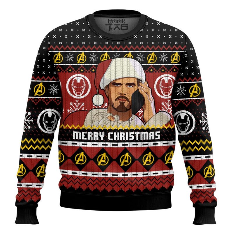 Hooktab Merry Christmas Tony Stark Ugly Christmas Sweater
