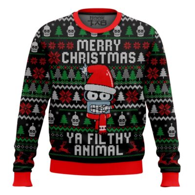 Hooktab Merry Christmas Ya Filthy Animal Bender Futurama Ugly Christmas Sweater