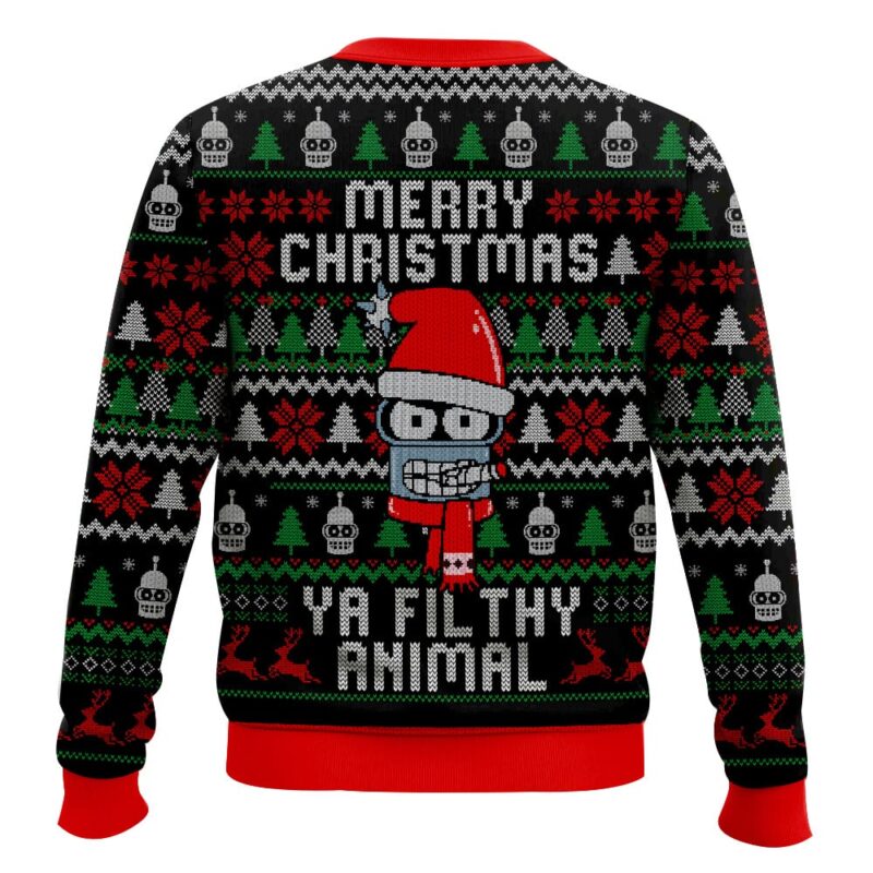 Hooktab Merry Christmas Ya Filthy Animal Bender Futurama Ugly Christmas Sweater Hooktab Merry Christmas Ya Filthy Animal Bender Futurama Ugly Christmas Sweater