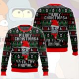 Hooktab Merry Christmas Ya Filthy Animal Bender Futurama Ugly Christmas Sweater