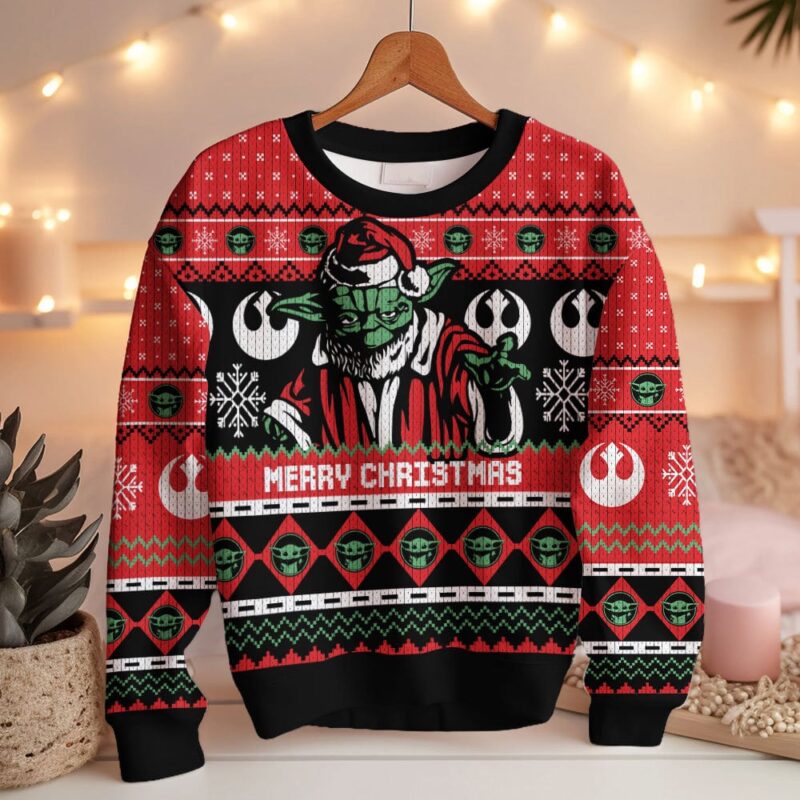 Hooktab Merry Christmas Yoda Star Wars Ugly Christmas Sweater Hooktab Merry Christmas Yoda Star Wars Ugly Christmas Sweater