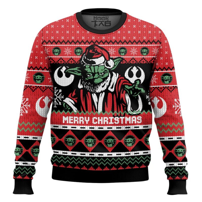 Hooktab Merry Christmas Yoda Star Wars Ugly Christmas Sweater