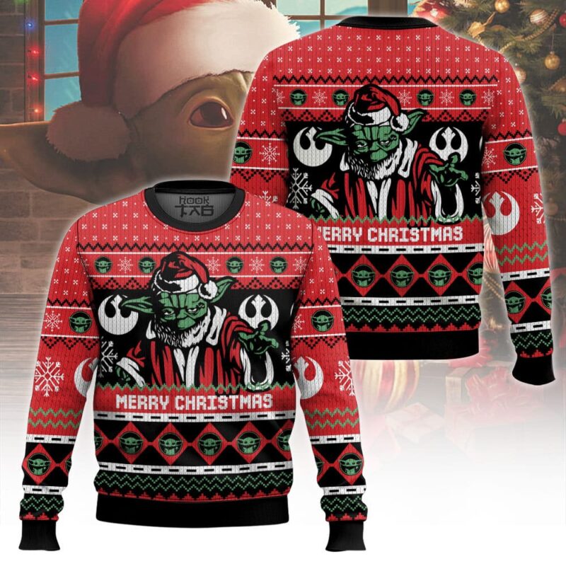Hooktab Merry Christmas Yoda Star Wars Ugly Christmas Sweater Hooktab Merry Christmas Yoda Star Wars Ugly Christmas Sweater