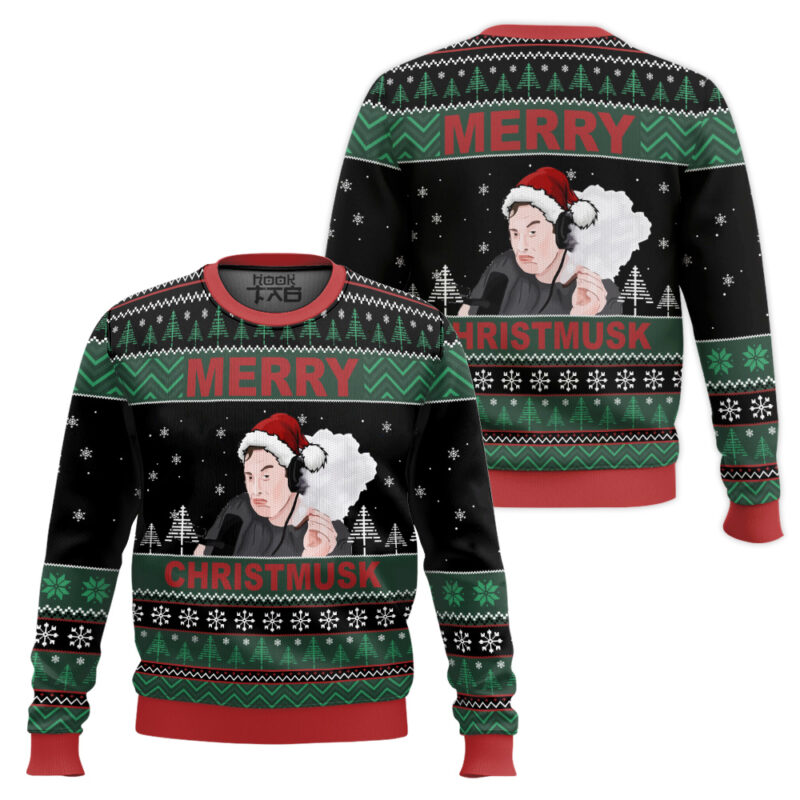 Hooktab Merry Christmusk Elon Musk Ugly Christmas Sweater Hooktab Merry Christmusk Elon Musk Ugly Christmas Sweater