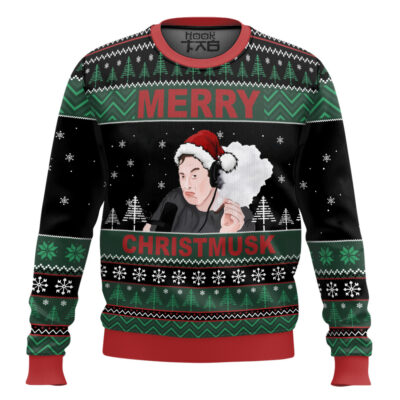 Hooktab Merry Christmusk Elon Musk Ugly Christmas Sweater