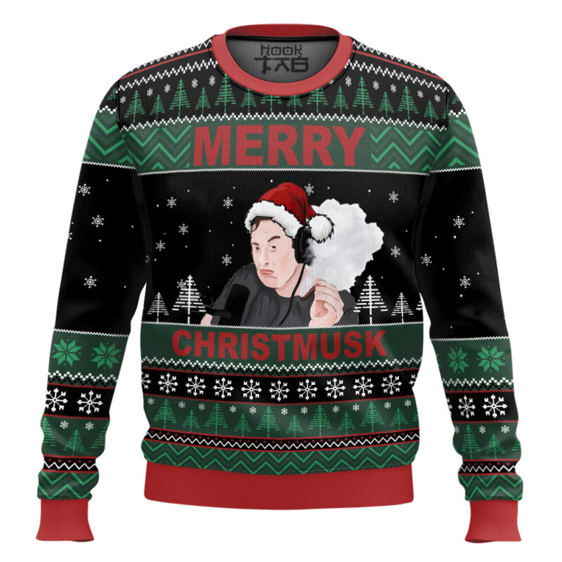 Hooktab Merry Christmusk Elon Musk Ugly Christmas Sweater