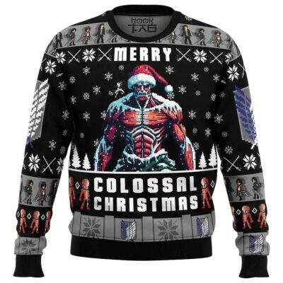 Hooktab Merry Colossal Christmas Attack On Titan Ugly Christmas Sweater