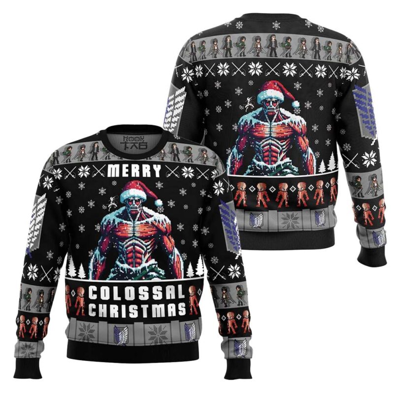 Hooktab Merry Colossal Christmas Attack On Titan Ugly Christmas Sweater Hooktab Merry Colossal Christmas Attack On Titan Ugly Christmas Sweater