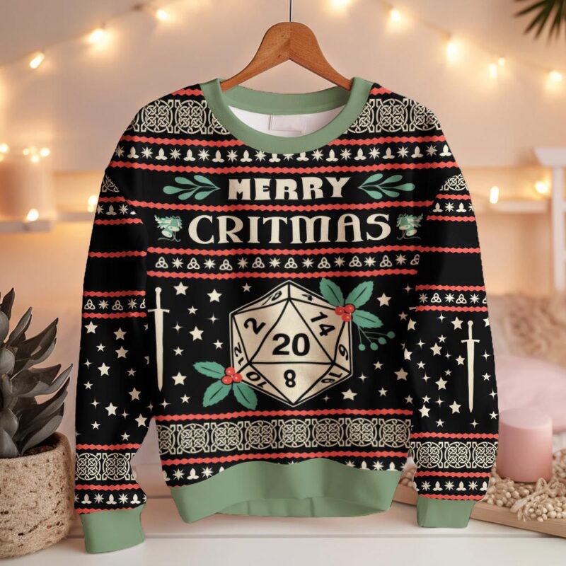 Hooktab Merry Critmas Dungeons & Dragons Ugly Christmas Sweater Hooktab Merry Critmas Dungeons & Dragons Ugly Christmas Sweater