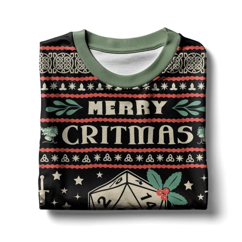 Hooktab Merry Critmas Dungeons & Dragons Ugly Christmas Sweater Hooktab Merry Critmas Dungeons & Dragons Ugly Christmas Sweater