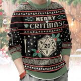 Hooktab Merry Critmas Dungeons & Dragons Ugly Christmas Sweater