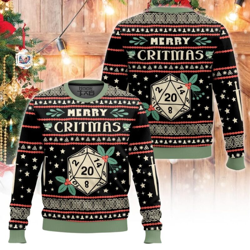 Hooktab Merry Critmas Dungeons & Dragons Ugly Christmas Sweater Hooktab Merry Critmas Dungeons & Dragons Ugly Christmas Sweater