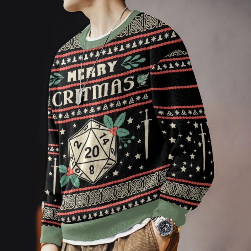 Hooktab Merry Critmas Dungeons & Dragons Ugly Christmas Sweater Hooktab Merry Critmas Dungeons & Dragons Ugly Christmas Sweater
