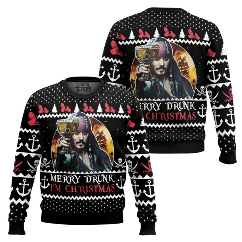 Hooktab Merry Drunk I'm Christmas Pirates Of The Caribbean Ugly Christmas Sweater Hooktab Merry Drunk I'm Christmas Pirates Of The Caribbean Ugly Christmas Sweater