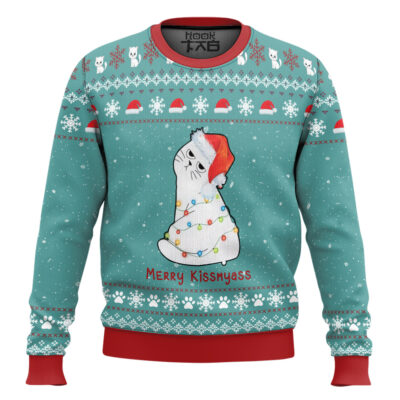 Hooktab Merry Kissmyass Cat Ugly Christmas Sweater