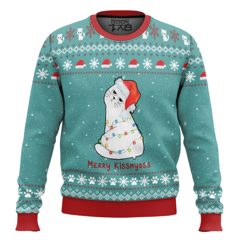 Hooktab Merry Kissmyass Cat Ugly Christmas Sweater