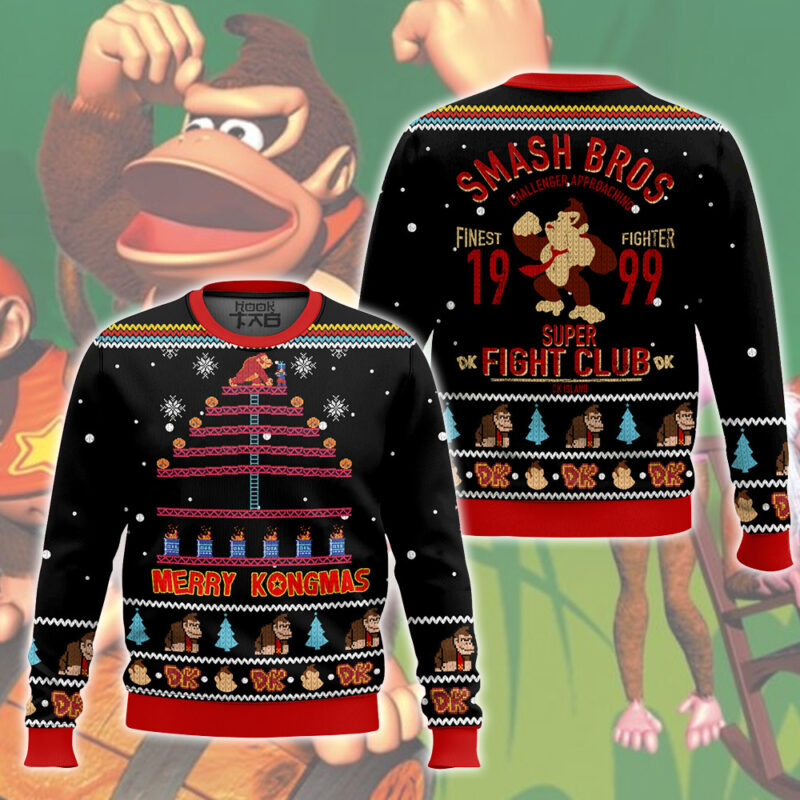 Hooktab Merry Kongmas Donkey Kong Ugly Christmas Sweater Hooktab Merry Kongmas Donkey Kong Ugly Christmas Sweater