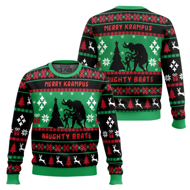 Hooktab Merry Krampus Naughty Brat Ugly Christmas Sweater Hooktab Merry Krampus Naughty Brat Ugly Christmas Sweater