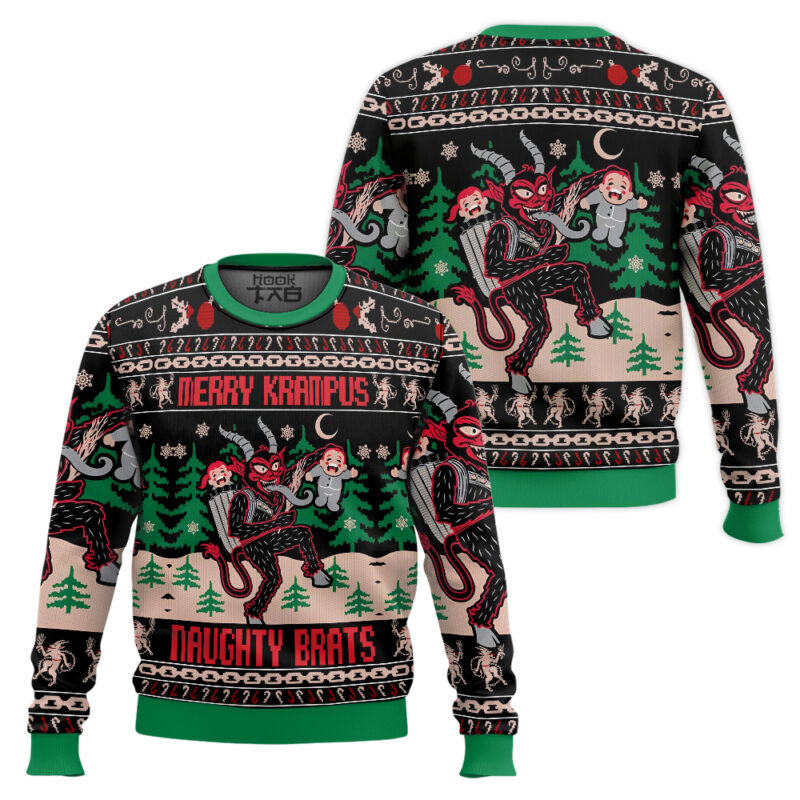 Hooktab Merry Krampus Naughty Brats Ugly Christmas Sweater Hooktab Merry Krampus Naughty Brats Ugly Christmas Sweater