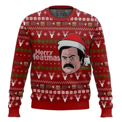 Hooktab Merry Meatmas Ron Swanson Parks And Recreation Ugly Christmas Sweater