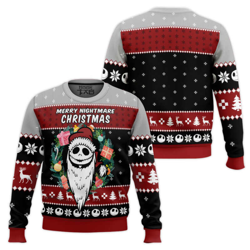 Hooktab Merry Nightmare Xmas Jack Skellington Ugly Christmas Sweater Hooktab Merry Nightmare Xmas Jack Skellington Ugly Christmas Sweater