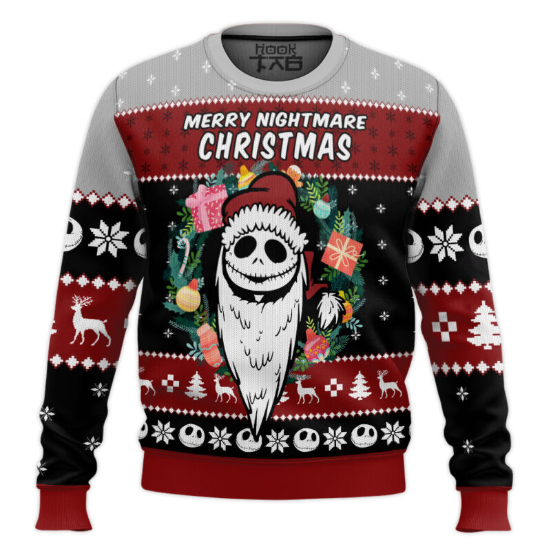 Hooktab Merry Nightmare Xmas Jack Skellington Ugly Christmas Sweater