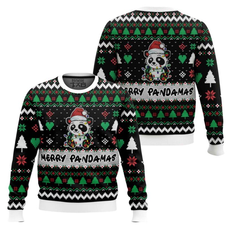 Hooktab Merry Pandamas Cute Panda Ugly Christmas Sweater Hooktab Merry Pandamas Cute Panda Ugly Christmas Sweater