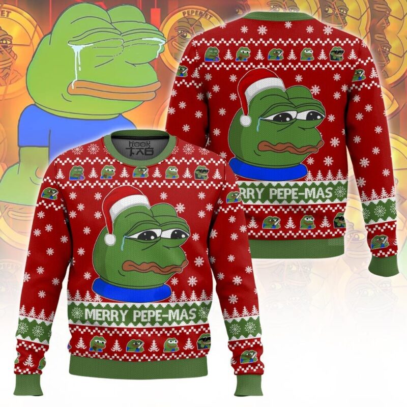 Hooktab Merry Pepe-mas Pepe The Frog Ugly Christmas Sweater Hooktab Merry Pepe-mas Pepe The Frog Ugly Christmas Sweater