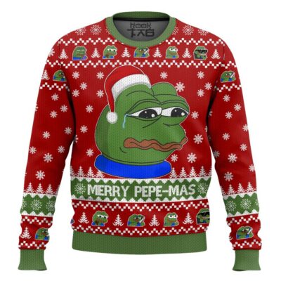 Hooktab Merry Pepe-mas Pepe The Frog Ugly Christmas Sweater