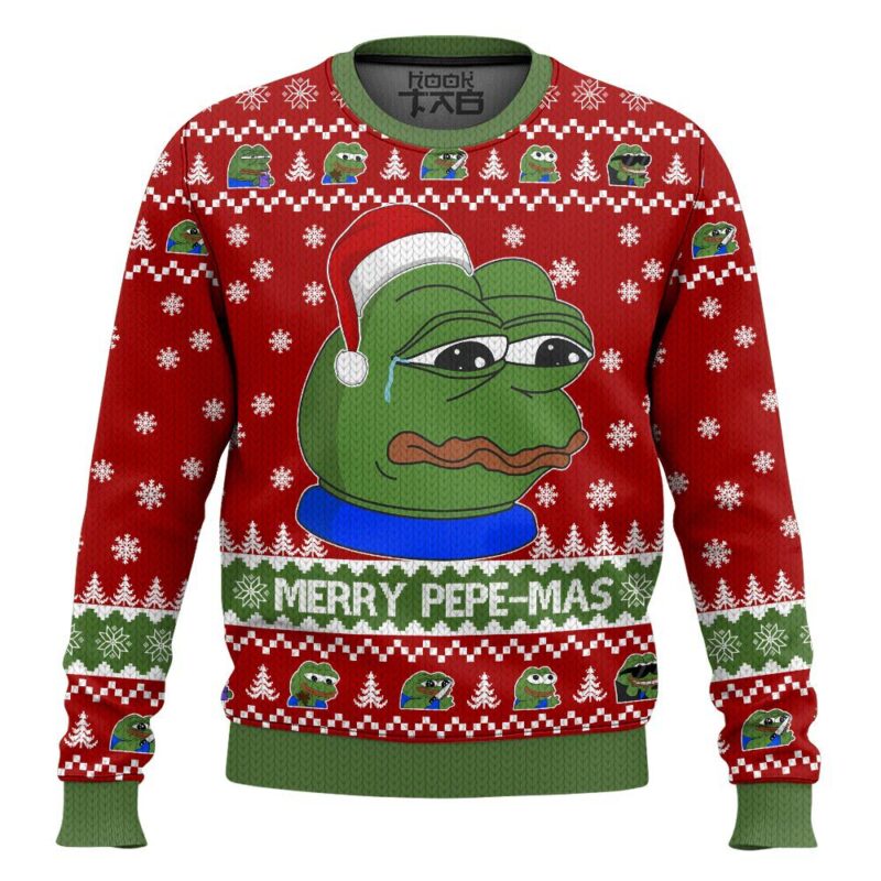 Hooktab Merry Pepe-mas Pepe The Frog Ugly Christmas Sweater